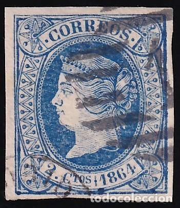 Sellos: ESPA&Ntilde;A, 1864 EDIFIL N&ordm; 63, 2 cu. azul.