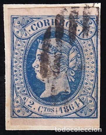 Sellos: ESPA&Ntilde;A, 1864 EDIFIL N&ordm; 63, 2 cu. azul.