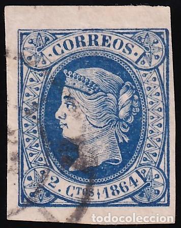 Sellos: ESPA&Ntilde;A, 1864 EDIFIL N&ordm; 63, 2 cu. azul.