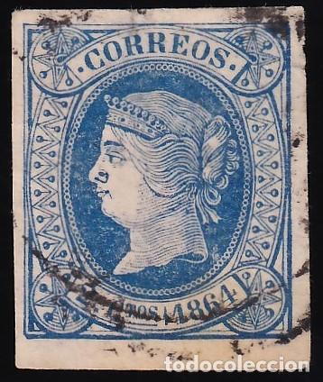 Sellos: ESPA&Ntilde;A, 1864 EDIFIL N&ordm; 63, 2 cu. azul.