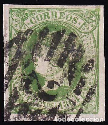 Sellos: ESPA&Ntilde;A, 1864 EDIFIL N&ordm; 65, 12 cu. verde.