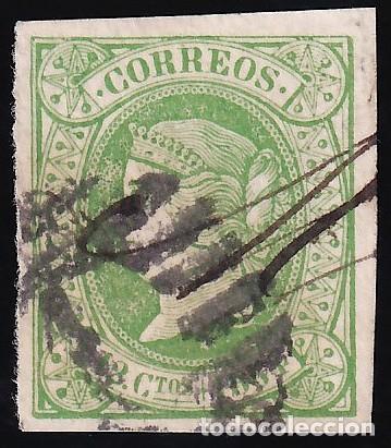 Sellos: ESPA&Ntilde;A, 1864 EDIFIL N&ordm; 65, 12 cu. verde.