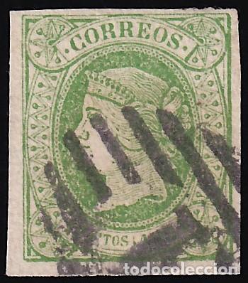 Sellos: ESPA&Ntilde;A, 1864 EDIFIL N&ordm; 65, 12 cu. verde.