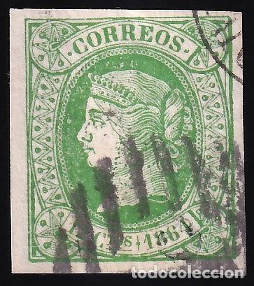 Sellos: ESPA&Ntilde;A, 1864 EDIFIL N&ordm; 65, 12 cu. verde.