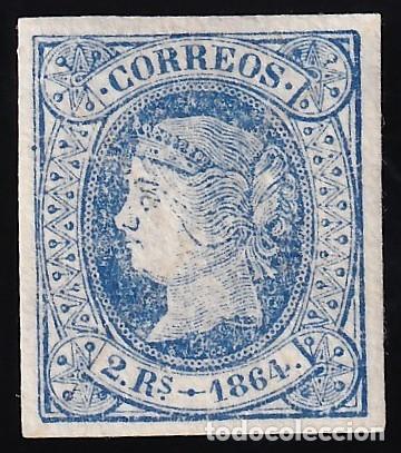 Sellos: ESPA&Ntilde;A, 1864 EDIFIL N&ordm; 68 /*/, 2 r. azul