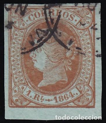 Sellos: ESPA&Ntilde;A, 1864 EDIFIL N&ordm; 67, 1 r. casta&ntilde;o,
