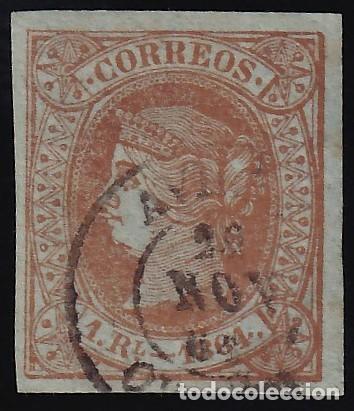 Sellos: ESPA&Ntilde;A, 1864 EDIFIL N&ordm; 67, 1 r. casta&ntilde;o,