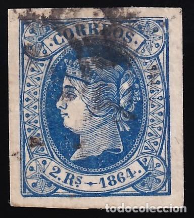 Sellos: ESPA&Ntilde;A, 1864 EDIFIL N&ordm; 68, 2 r. azul