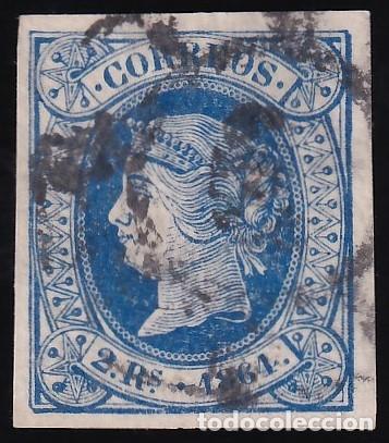 Sellos: ESPA&Ntilde;A, 1864 EDIFIL N&ordm; 68, 2 r. azul