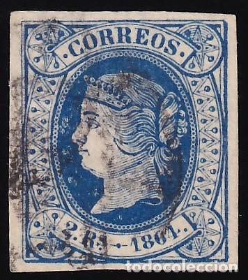 Sellos: ESPA&Ntilde;A, 1864 EDIFIL N&ordm; 68, 2 r. azul