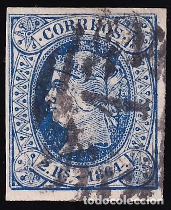 Sellos: ESPA&Ntilde;A, 1864 EDIFIL N&ordm; 68, 2 r. azul