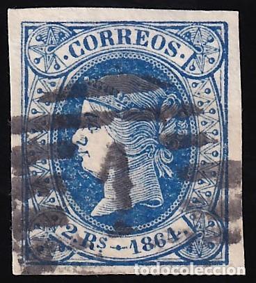 Sellos: ESPA&Ntilde;A, 1864 EDIFIL N&ordm; 68, 2 r. azul
