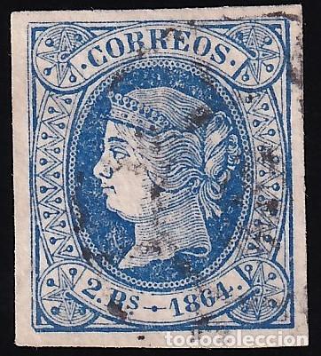 Sellos: ESPA&Ntilde;A, 1864 EDIFIL N&ordm; 68, 2 r. azul