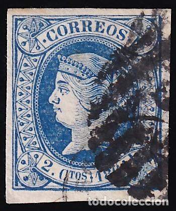 Sellos: ESPA&Ntilde;A, 1864 EDIFIL N&ordm; 68, 2 r. azul