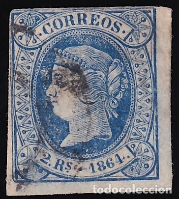 Sellos: ESPA&Ntilde;A, 1864 EDIFIL N&ordm; 68, 2 r. azul