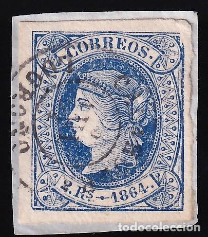 Sellos: ESPA&Ntilde;A, 1864 EDIFIL N&ordm; 68, 2 r. azul, [Mat. Fechador.]