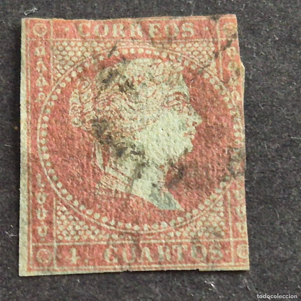 Sellos: ESPA&Ntilde;A, 1855, ISABEL II, FILIGRANA LAZOS, EDIFIL 40, MATASELLO PARRILLA NEGRA, ( LOTE AR )