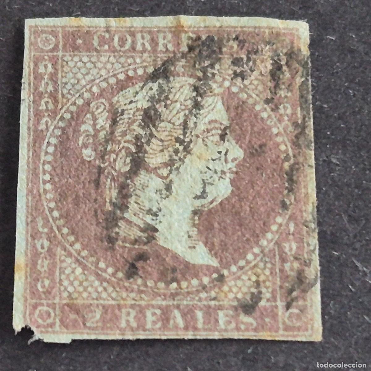 Sellos: ESPA&Ntilde;A, 1855, ISABEL II, FILIGRANA LAZOS, EDIFIL 42, MATASELLO PARRILLA NEGRA, ( LOTE AR )