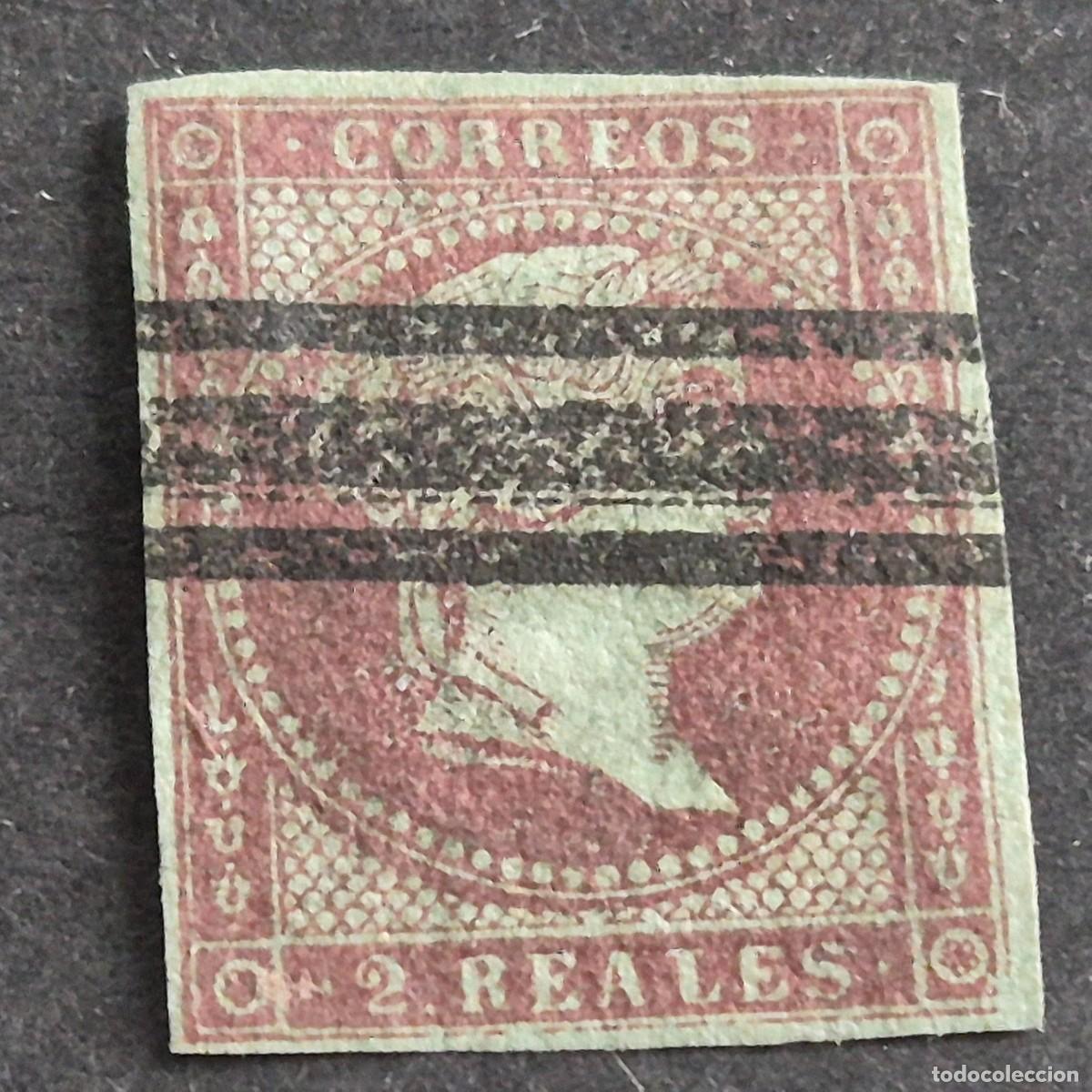 Sellos: ESPA&Ntilde;A, 1855, ISABEL II, FILIGRANA LAZOS, EDIFIL 42, VARIEDAD 42S BARRADO, ( LOTE AR )