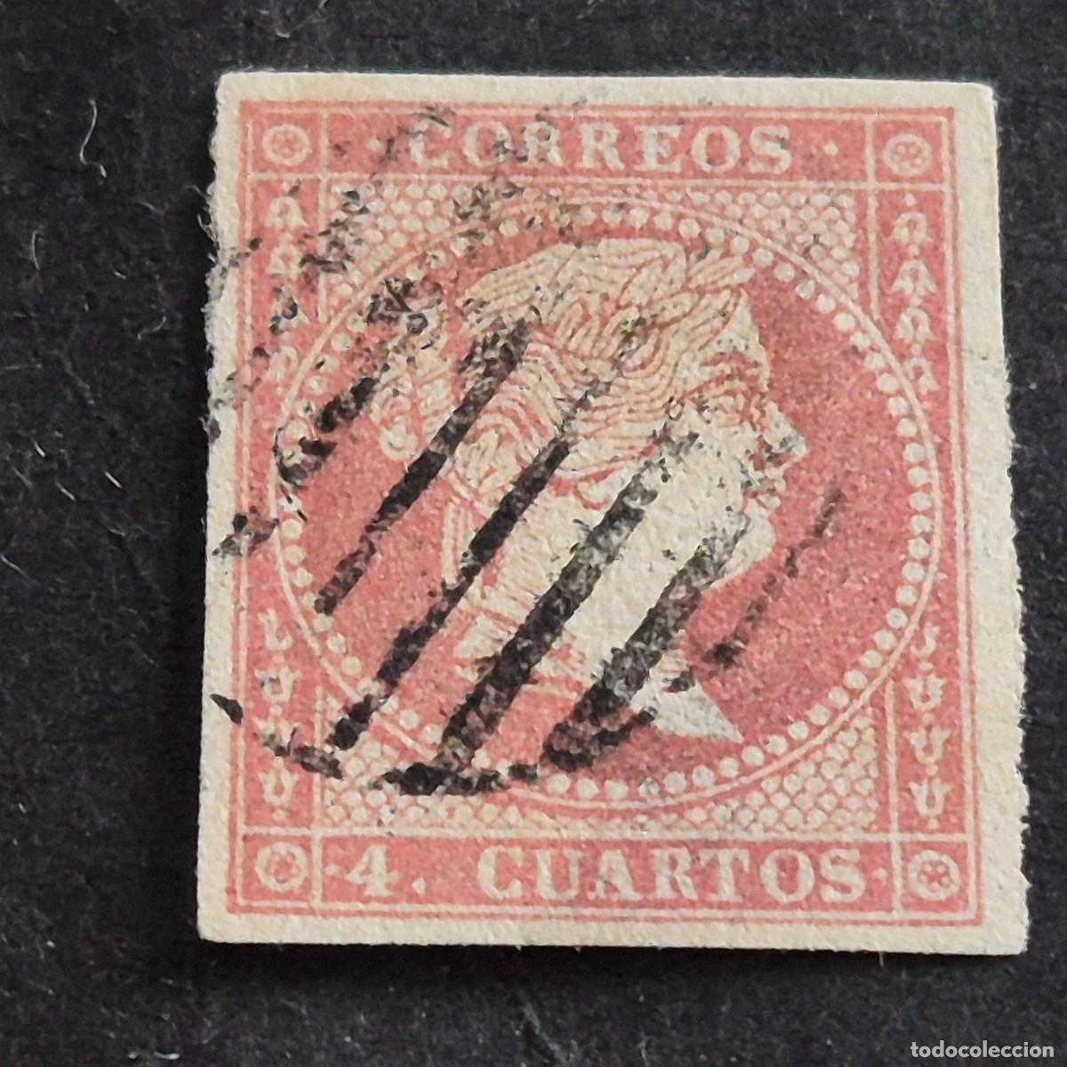 Sellos: ESPA&Ntilde;A, 1856, ISABEL II, SIN FILIGRANA, EDIFIL 48, MATASELLO PARRILLA NEGRA, ( LOTE AR )