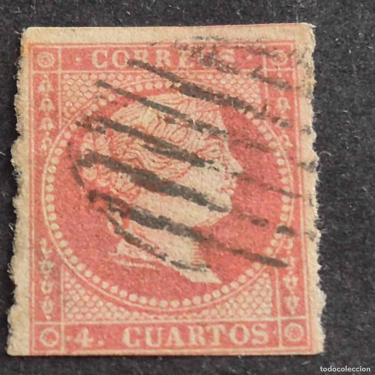 Sellos: ESPA&Ntilde;A, 1856, ISABEL II, SIN FILIGRANA, EDIFIL 48, MATASELLO PARRILLA NEGRA, ( LOTE AR )