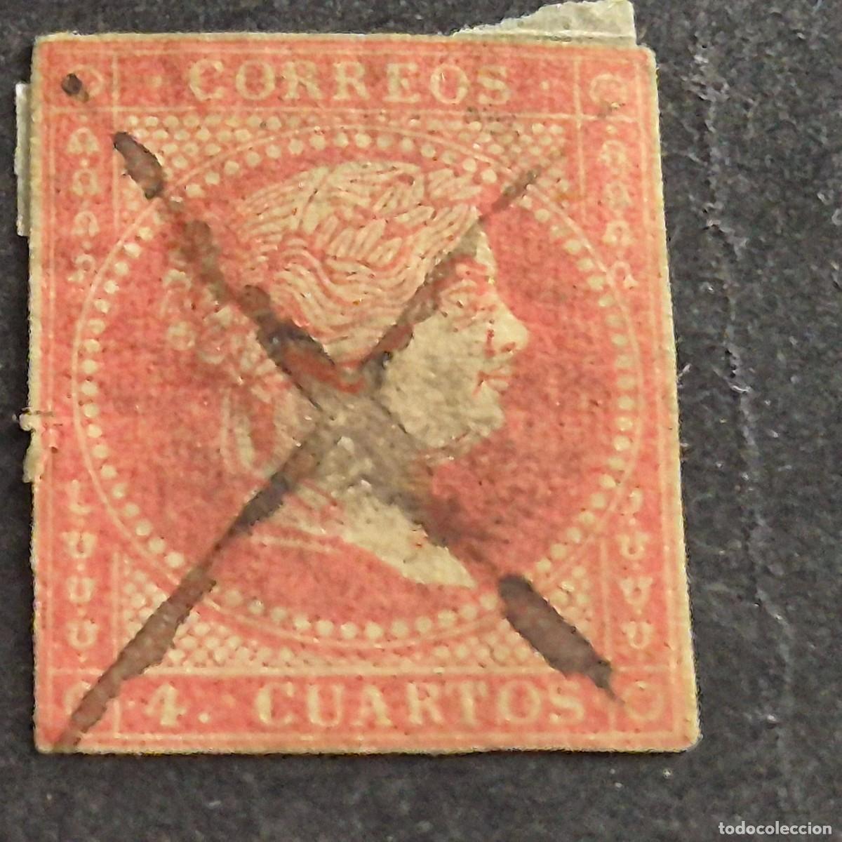 Sellos: ESPA&Ntilde;A, 1856, ISABEL II, SIN FILIGRANA, EDIFIL 48, MATASELLO PARRILLA NEGRA, ( LOTE AR )