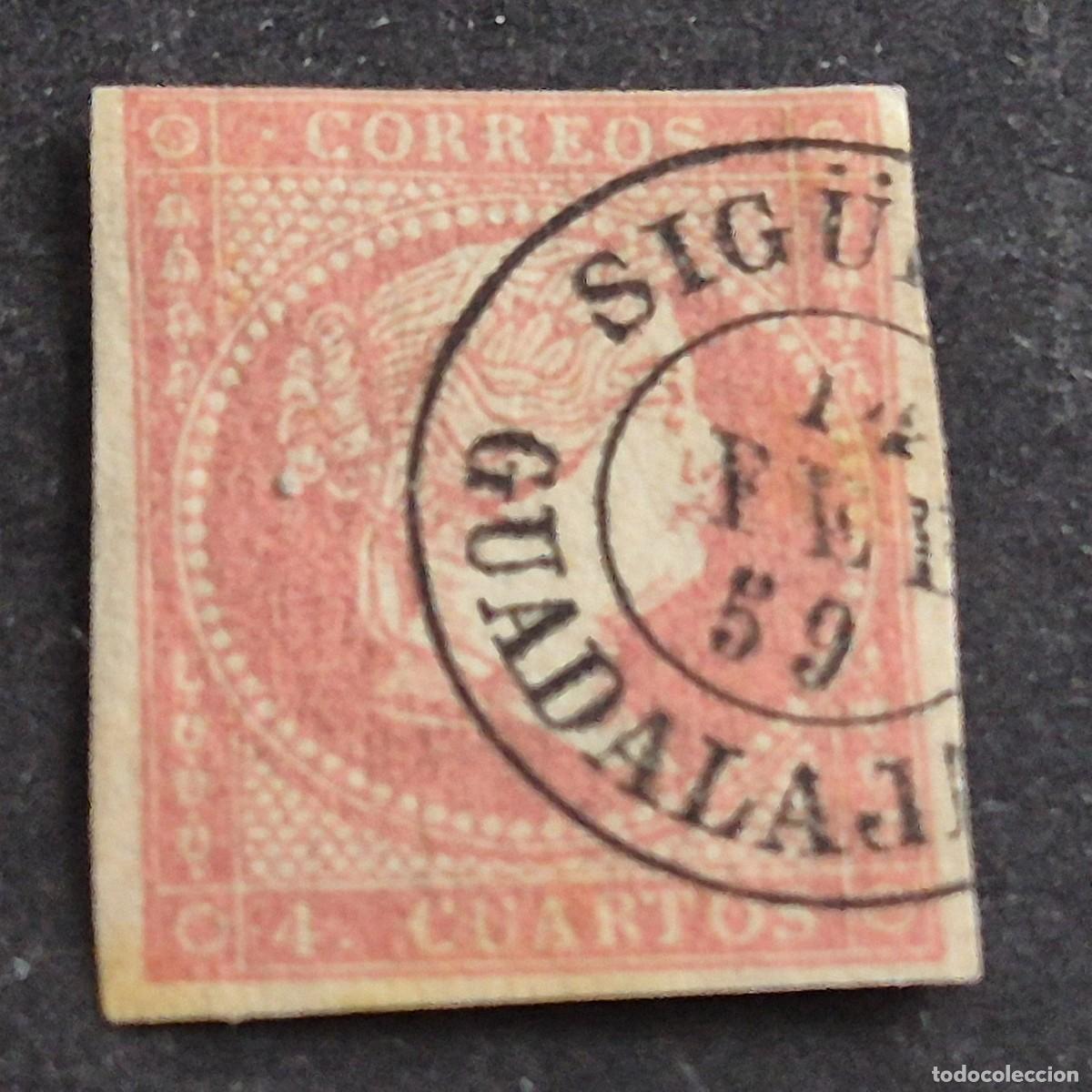 Sellos: ESPA&Ntilde;A, 1856, ISABEL II, SIN FILIGRANA, EDIFIL 48, MAT. SIG&Uuml;9ENZA, GUADALAJARA, ( LOTE AR )