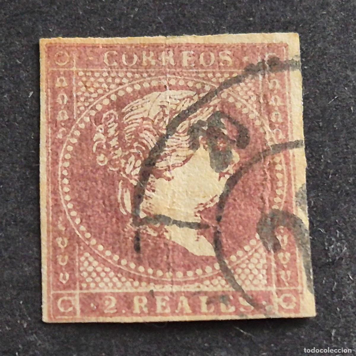 Sellos: ESPA&Ntilde;A, 1856, ISABEL II, SIN FILIGRANA, EDIFIL 50, RUEDA CARRETA 20 DE BILBAO,DOBLEZ, ( LOTE AR )