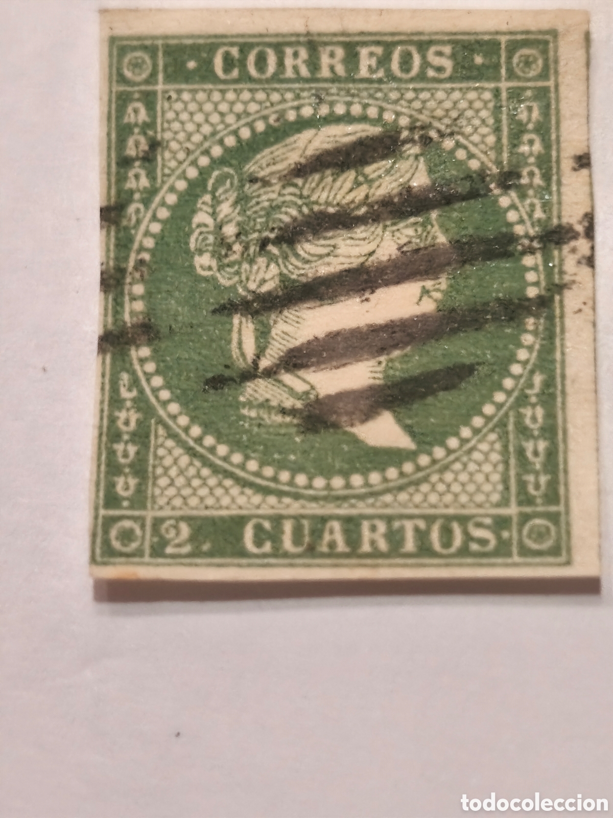 Sellos: Sello cl&aacute;sico de Espa&ntilde;a n 47 usado parrilla negra,,1 real verde muy escaso ver imagenes