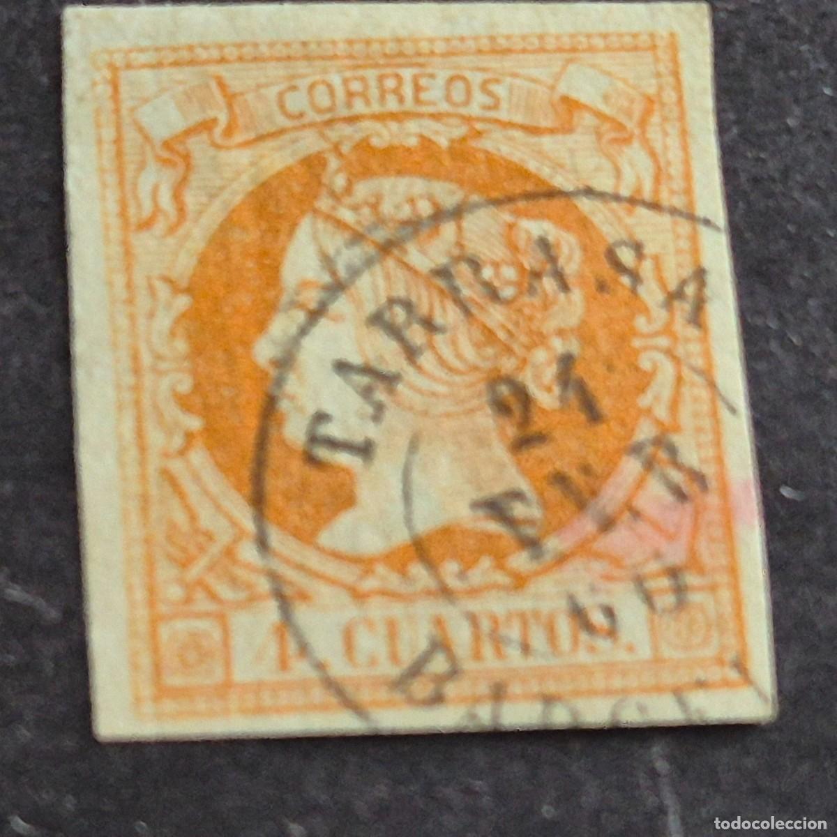 Sellos: ESPA&Ntilde;A, 1860, ISABEL II, EDIFIL 52, MAT. FECHADOR DE TARRASA, BARCELONA, ( LOTE AR )