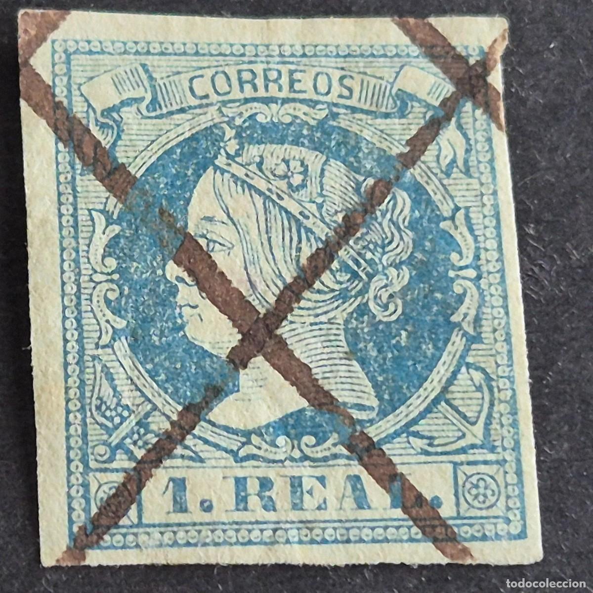 Sellos: ESPA&Ntilde;A, 1860, ISABEL II, EDIFIL 55, USADO, INUTILIZADO A PLUMA TINTA, ( LOTE AR )