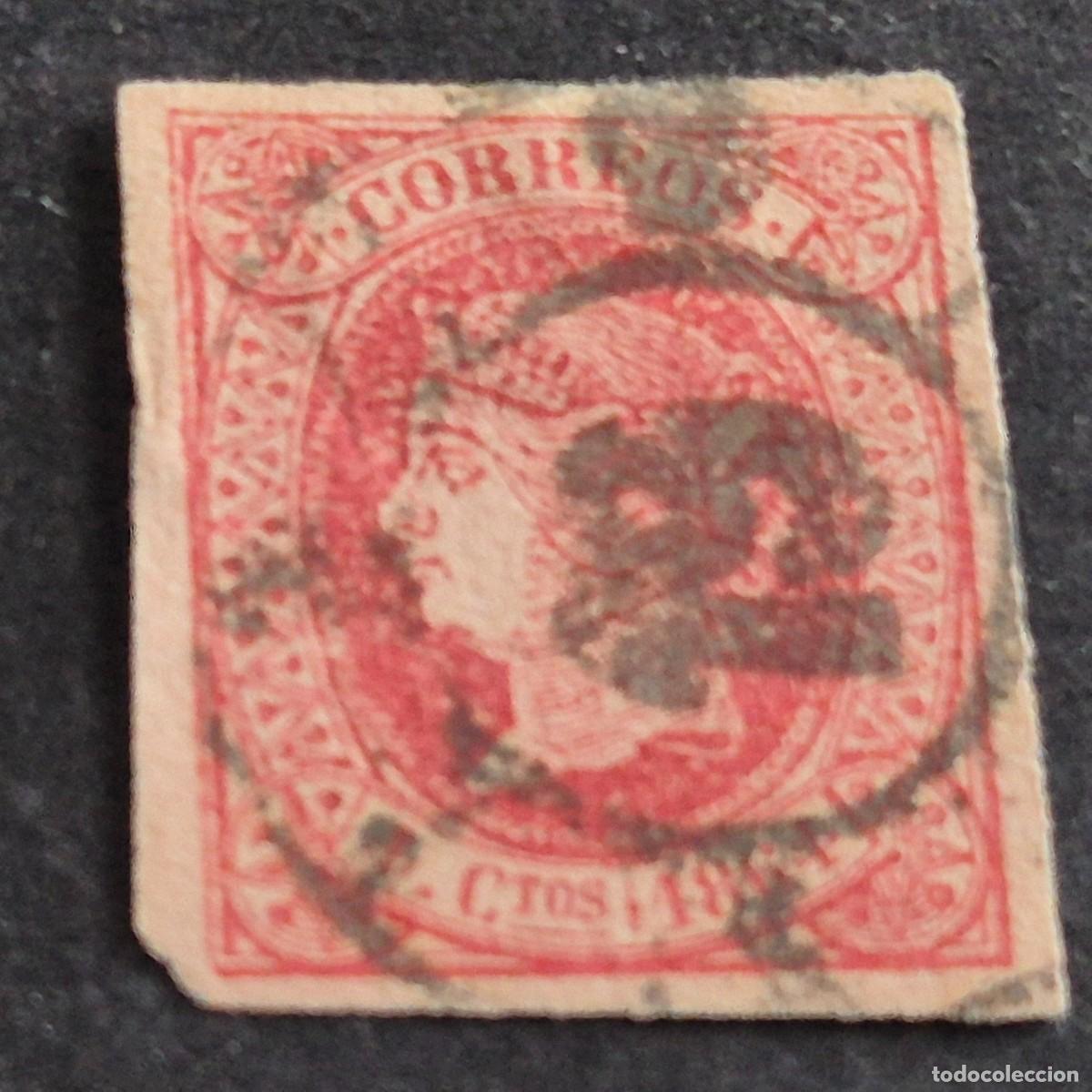 Sellos: ESPA&Ntilde;A, 1864, ISABEL II, EDIFIL 64, MAT. RUEDA DE CARRETA 19 DE BADAJOZ, ( LOTE AR )