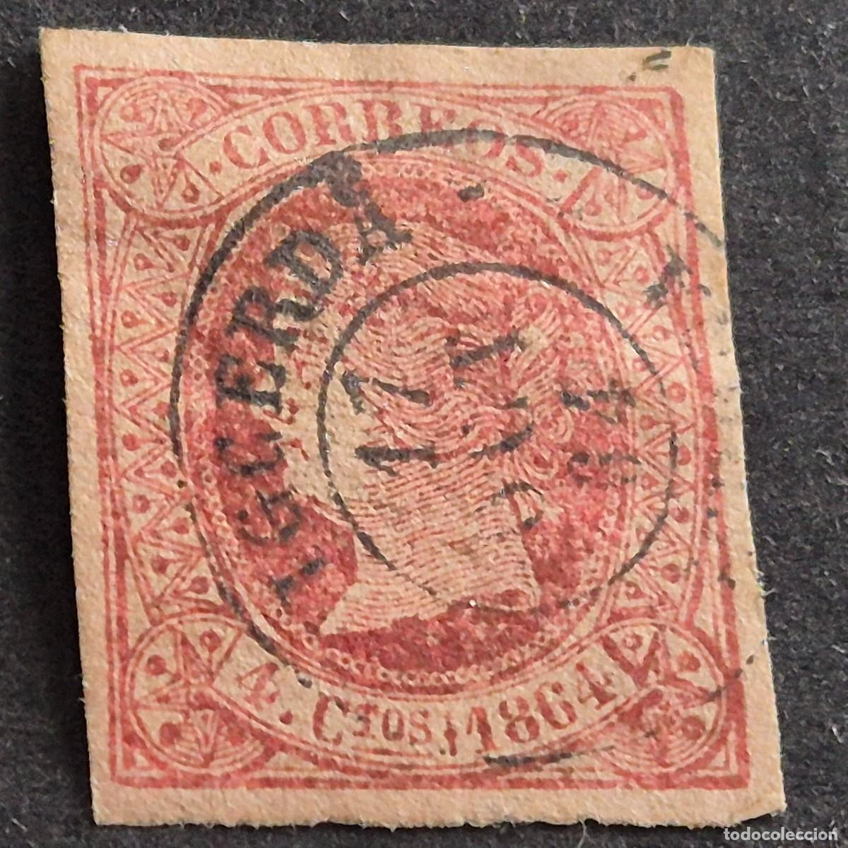 Sellos: ESPA&Ntilde;A, 1864, ISABEL II, EDIFIL 64, MAT. FECHADOR DE PUIGCERD&Aacute;, GERONA, VARIEDAD, ( LOTE AR )