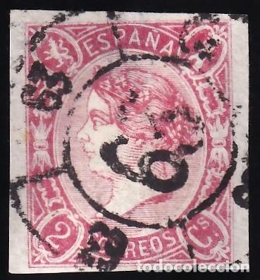 Sellos: ESPA&Ntilde;A, 1865 EDIFIL N&ordm; 69, 2 cu. rosa, [Mat. Rueda de Carreta 63, San Roque.]