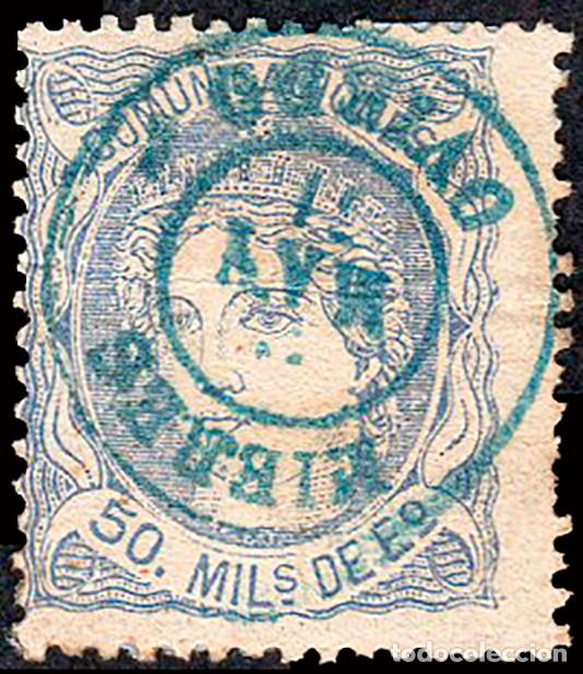 Sellos: Asturias - Edi o 107 - 50 mil&eacute;simas - Mat Fech Tp. II azul &rdquo;Mieres&rdquo;