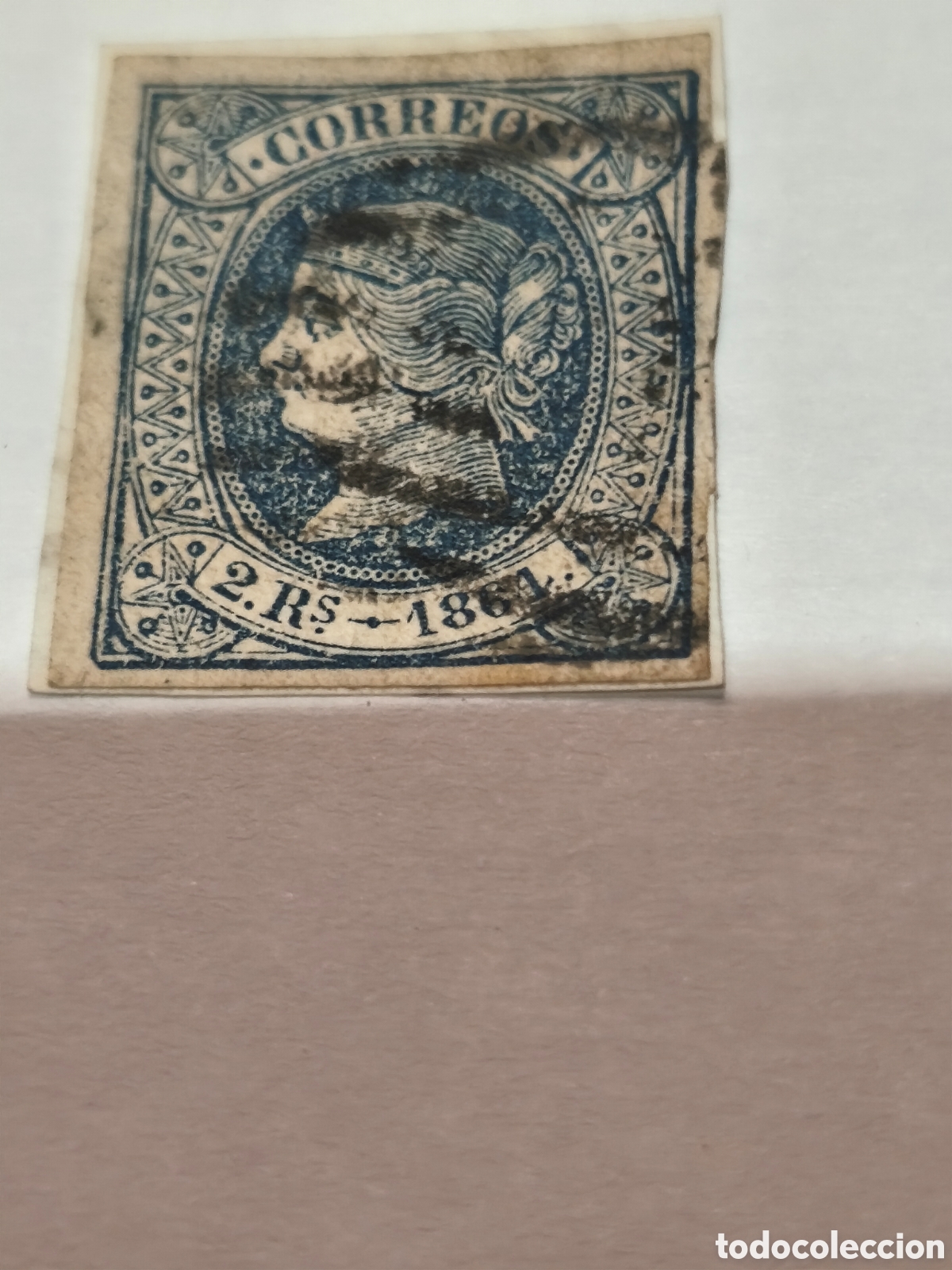 Sellos: Sello cl&aacute;sico de Espa&ntilde;a n 62 usado parrilla sobre fragmento de carta escaso 2 reales verde,ver