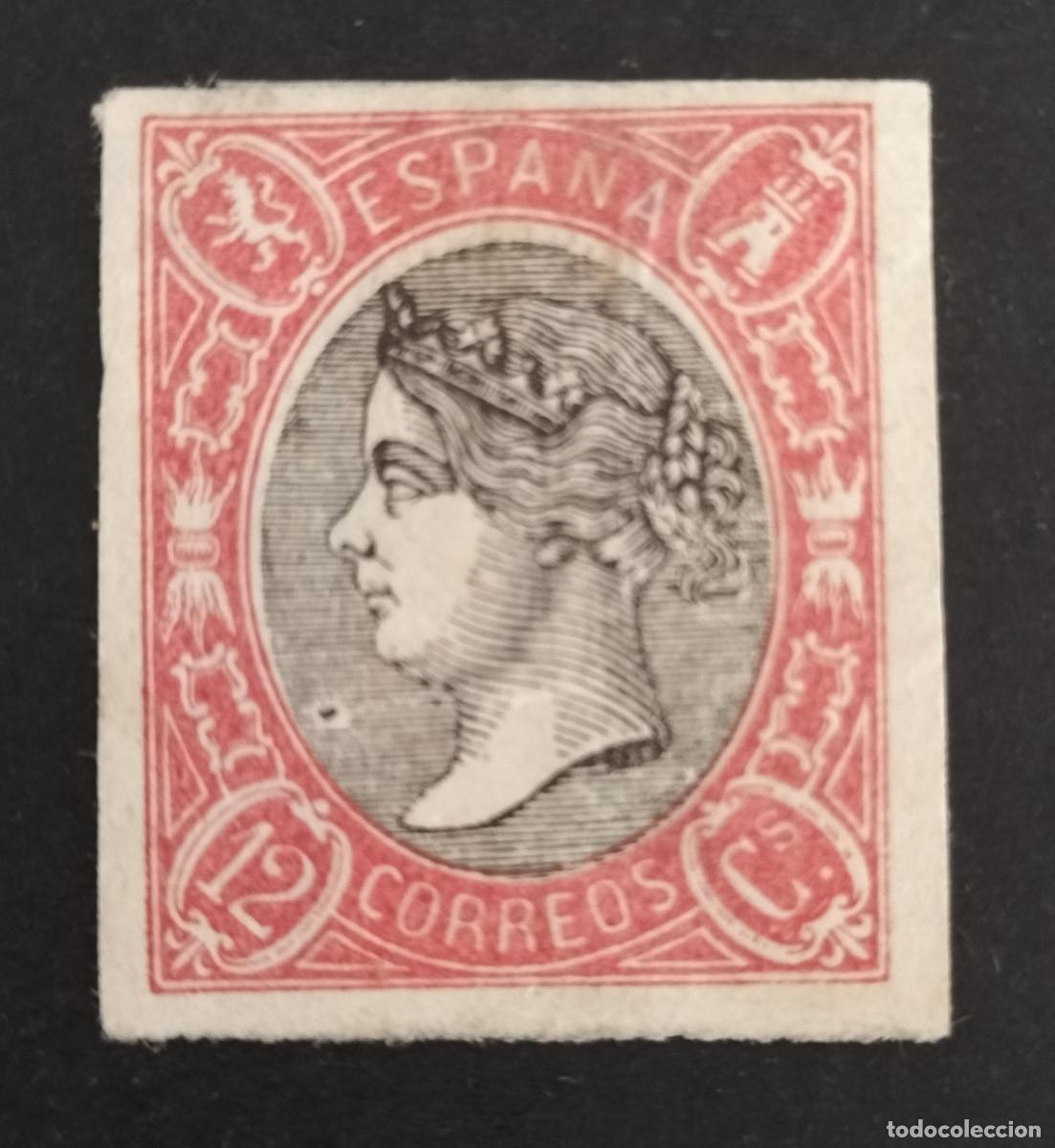 Sellos: Edifil 70 AUTENTICO prueba de color sello LUJO Isabel II Espa&ntilde;a 1865