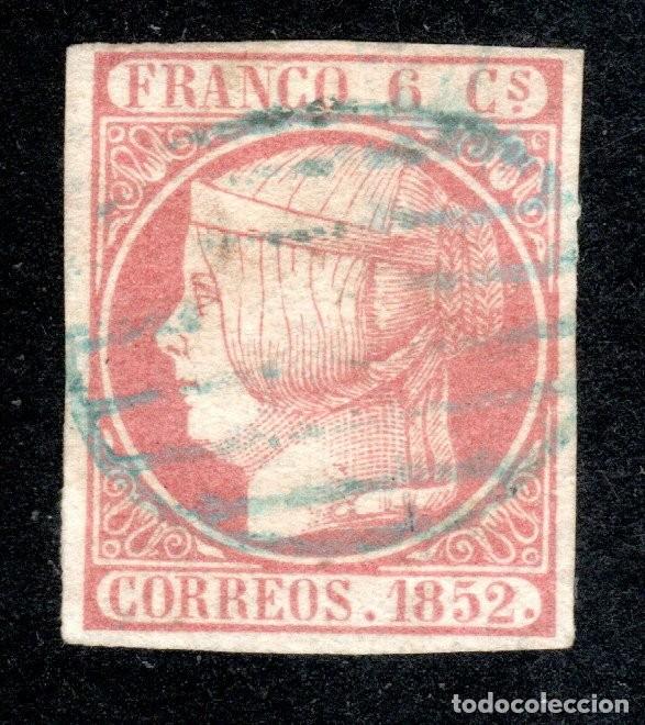 Sellos: EDIFIL 12 ISABEL II A&Ntilde;O 1852. MATASELLOS PARRILLA AZUL. VALOR CAT&Aacute;LOGO ESPECIALIZADO : 16 &euro;..