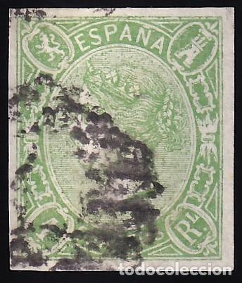 Sellos: ESPA&Ntilde;A, 1865 EDIFIL N&ordm; 72, 1 r. verde.