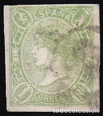 Sellos: ESPA&Ntilde;A, 1865 EDIFIL N&ordm; 72, 1 r. verde.