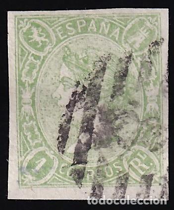 Sellos: ESPA&Ntilde;A, 1865 EDIFIL N&ordm; 72, 1 r. verde.
