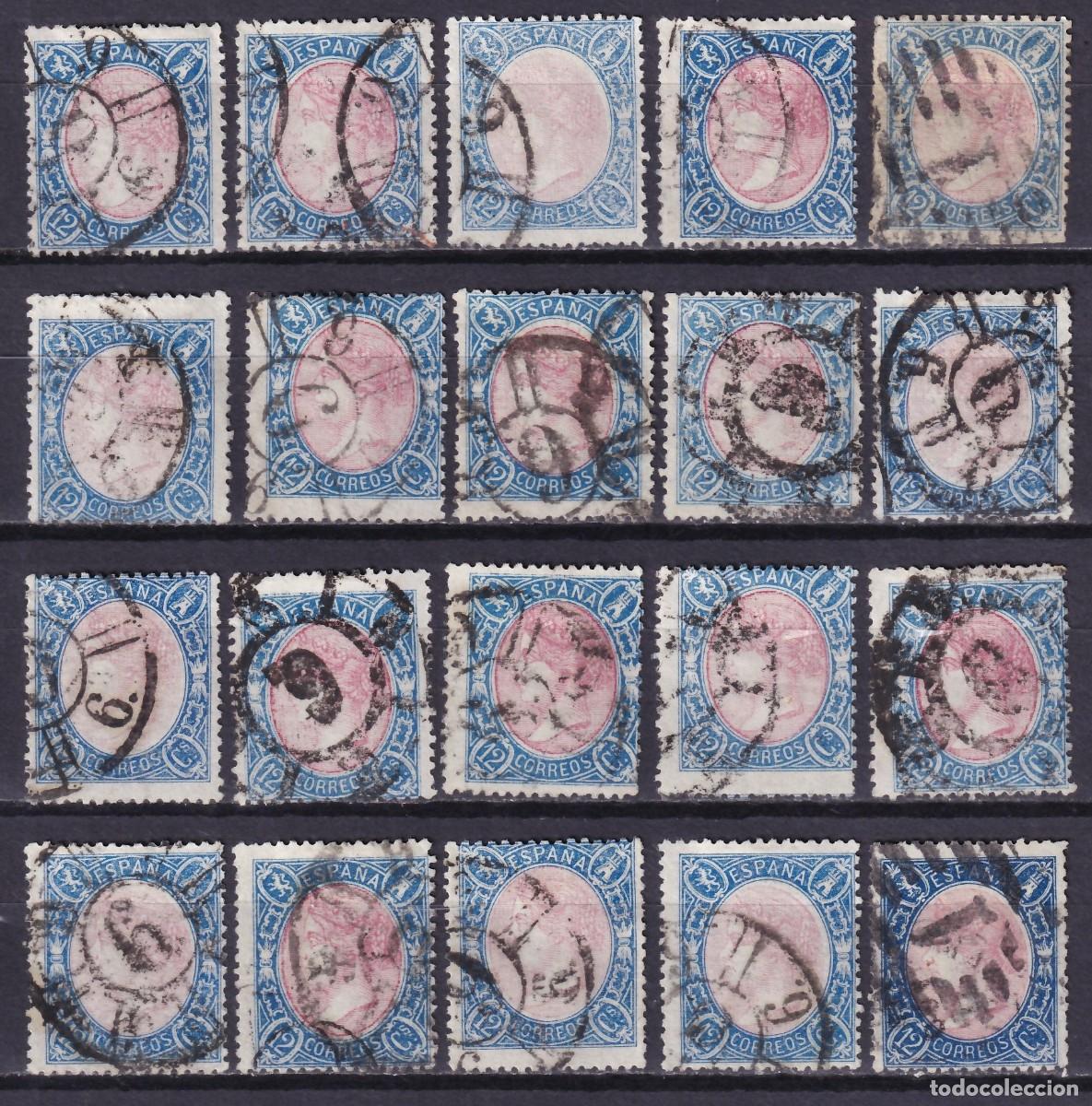 Sellos: ESPA&Ntilde;A, 1865 EDIFIL N&ordm; 76, 12 cu. Azul y rosa.