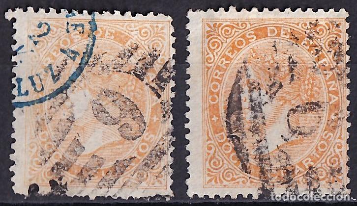 Sellos: ESPA&Ntilde;A, 1867 EDIFIL N&ordm; 89, 89A, 12 cu. amarillo. / naranja.
