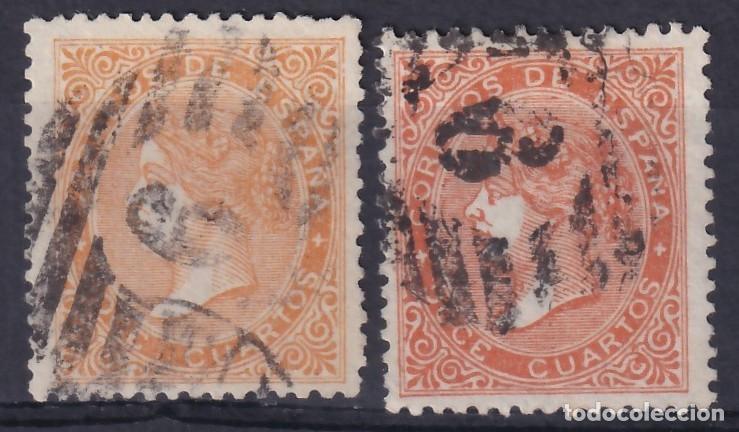 Sellos: ESPA&Ntilde;A, 1867 EDIFIL N&ordm; 89A, 100A, 12 cu. amarillo. / bermell&oacute;n.