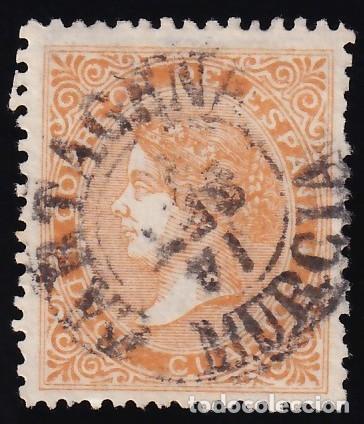 Sellos: ESPA&Ntilde;A, 1867 EDIFIL N&ordm; 89A, 12 cu. naranja