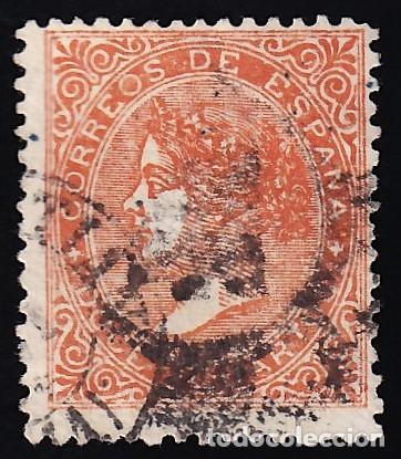 Sellos: ESPA&Ntilde;A, 1867 EDIFIL N&ordm; 100A, 12 cu. bermell&oacute;n