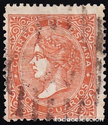 Sellos: ESPA&Ntilde;A, 1867 EDIFIL N&ordm; 100A, 12 cu. bermell&oacute;n