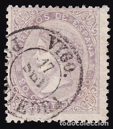 Sellos: ESPA&Ntilde;A, 1867 EDIFIL N&ordm; 92, 20 c. lila.