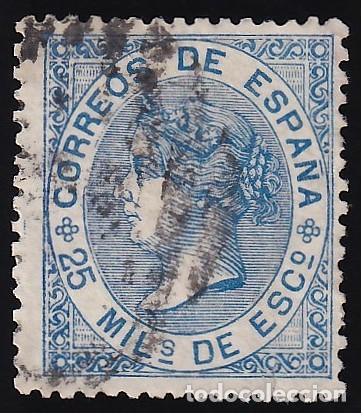 Sellos: ESPA&Ntilde;A, 1868 EDIFIL N&ordm; 97, 25 m. azul.