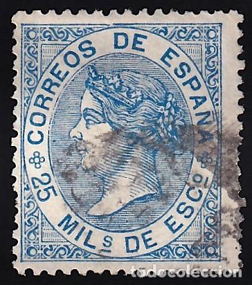 Sellos: ESPA&Ntilde;A, 1868 EDIFIL N&ordm; 97, 25 m. azul.